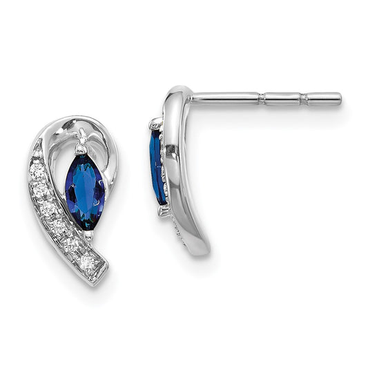 Solid 14k White Gold Simulated CZ Sapphire Post Earrings