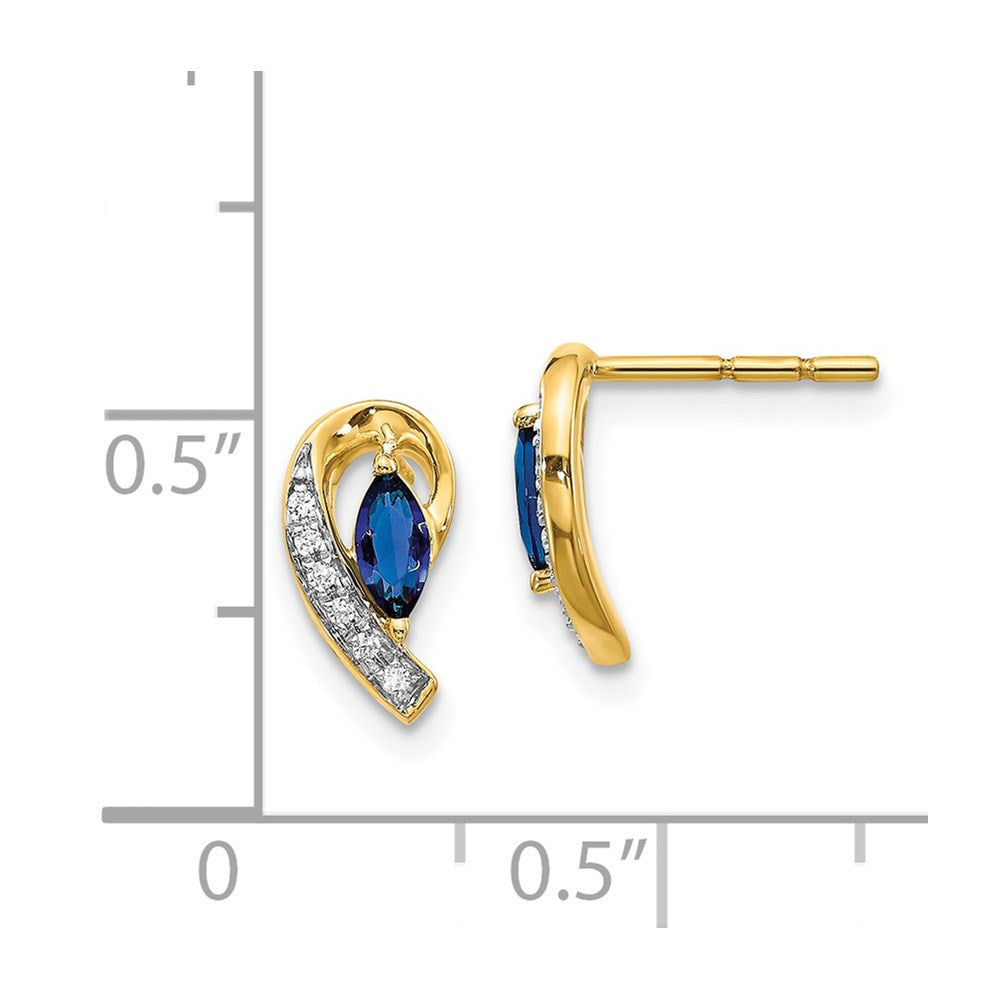 Solid 14k Yellow Gold Simulated CZ and Sapphire Earrings