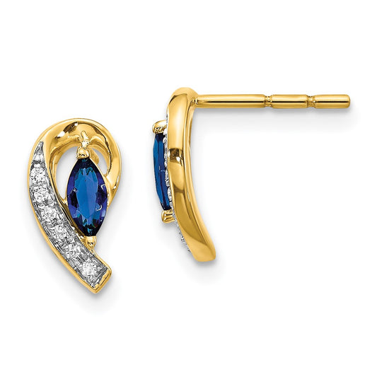 14k Yellow Gold Real Diamond and Sapphire Earrings