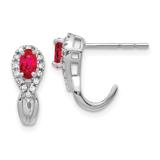 14k White Gold Real Diamond and Ruby Earrings