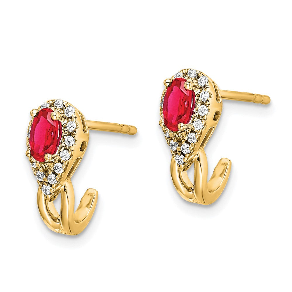 Solid 14k Yellow Gold Simulated CZ and Ruby Earrings