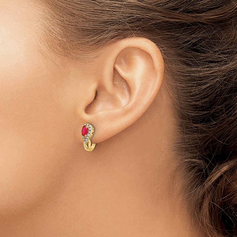 Solid 14k Yellow Gold Simulated CZ and Ruby Earrings