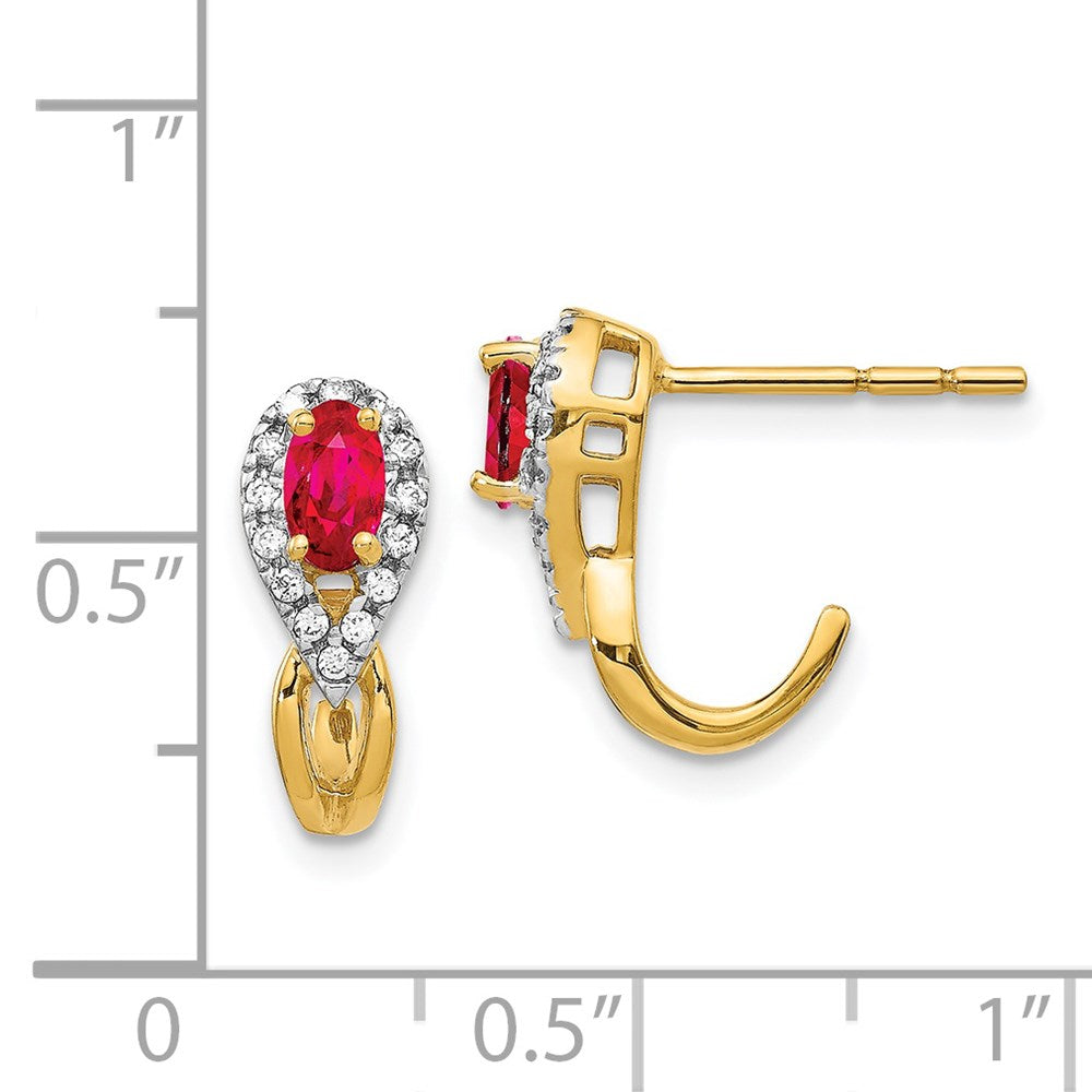 Solid 14k Yellow Gold Simulated CZ and Ruby Earrings