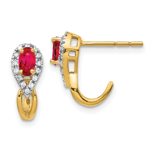 Solid 14k Yellow Gold Simulated CZ and Ruby Earrings