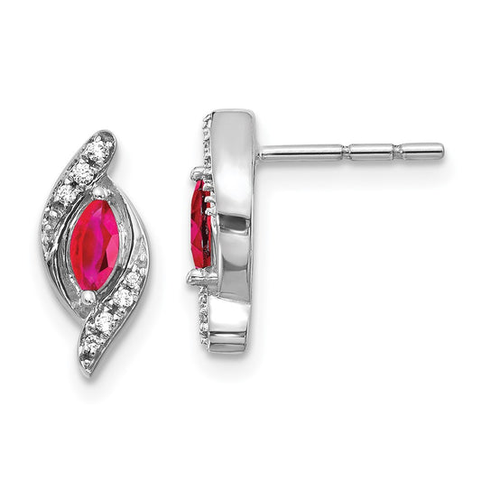 14k White Gold Real Diamond and Ruby Earrings