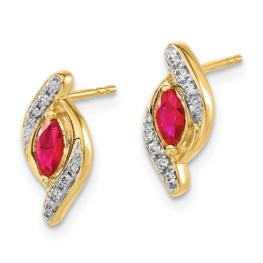 Solid 14k Yellow Gold Simulated CZ and Ruby Earrings