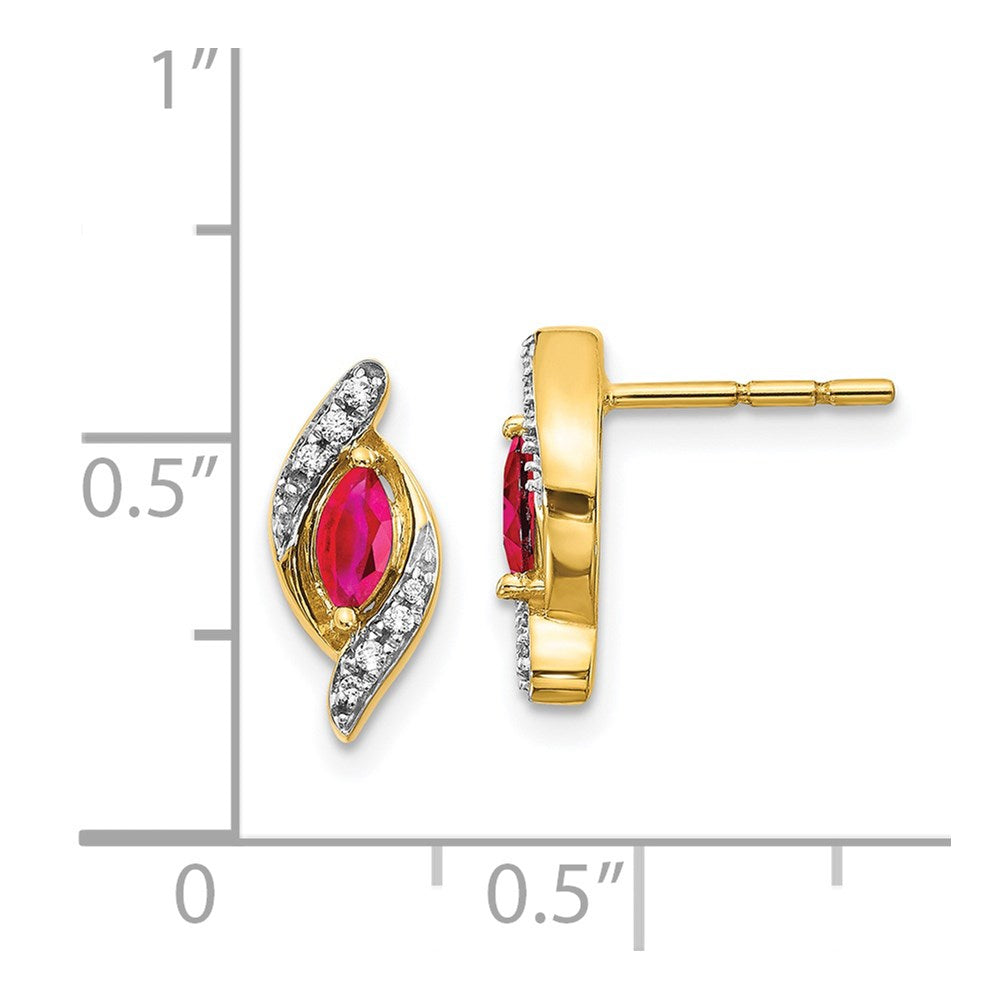 14k Yellow Gold Real Diamond and Ruby Earrings