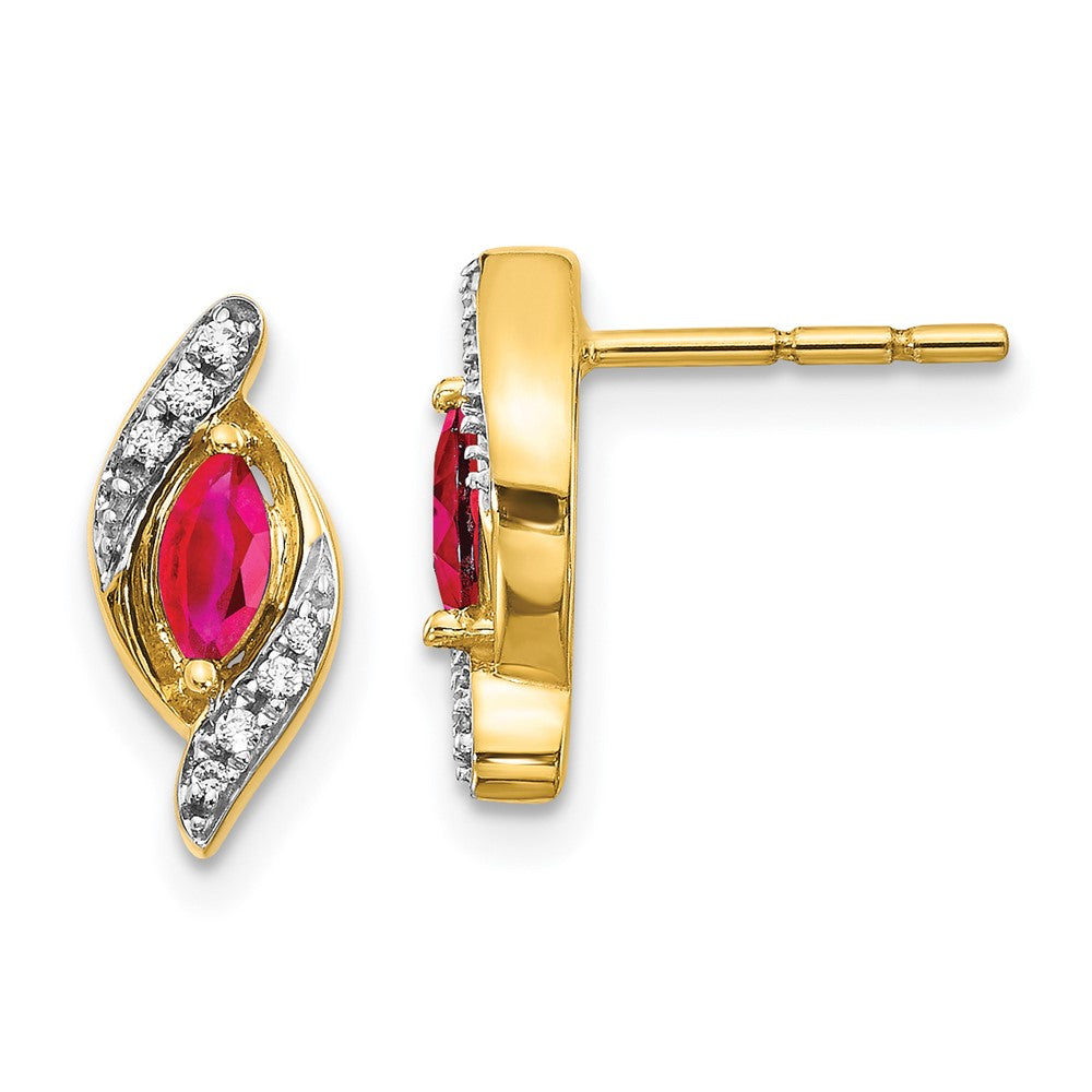 Solid 14k Yellow Gold Simulated CZ and Ruby Earrings