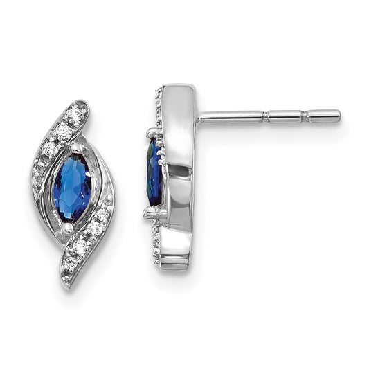 14k White Gold Real Diamond and Sapphire Post Earrings