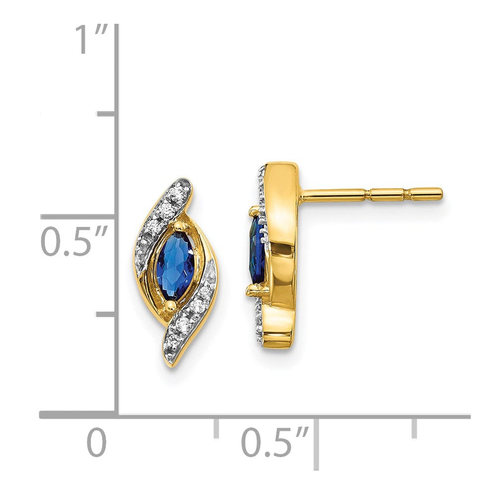 Solid 14k Yellow Gold Simulated CZ and Sapphire Earrings