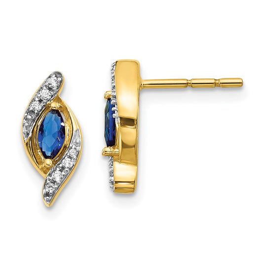 Solid 14k Yellow Gold Simulated CZ and Sapphire Earrings