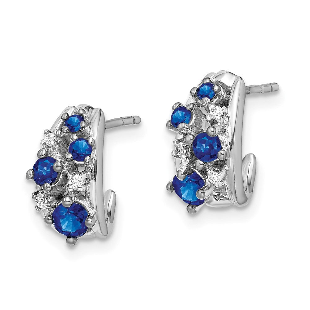 Solid 14k White Gold Simulated CZ and Sapphire Polished Post Hoop Earrings