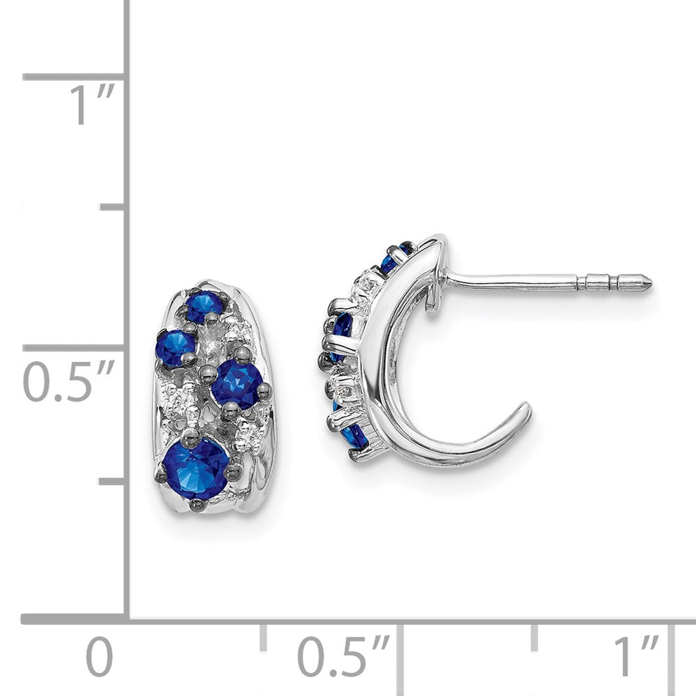 Solid 14k White Gold Simulated CZ and Sapphire Polished Post Hoop Earrings