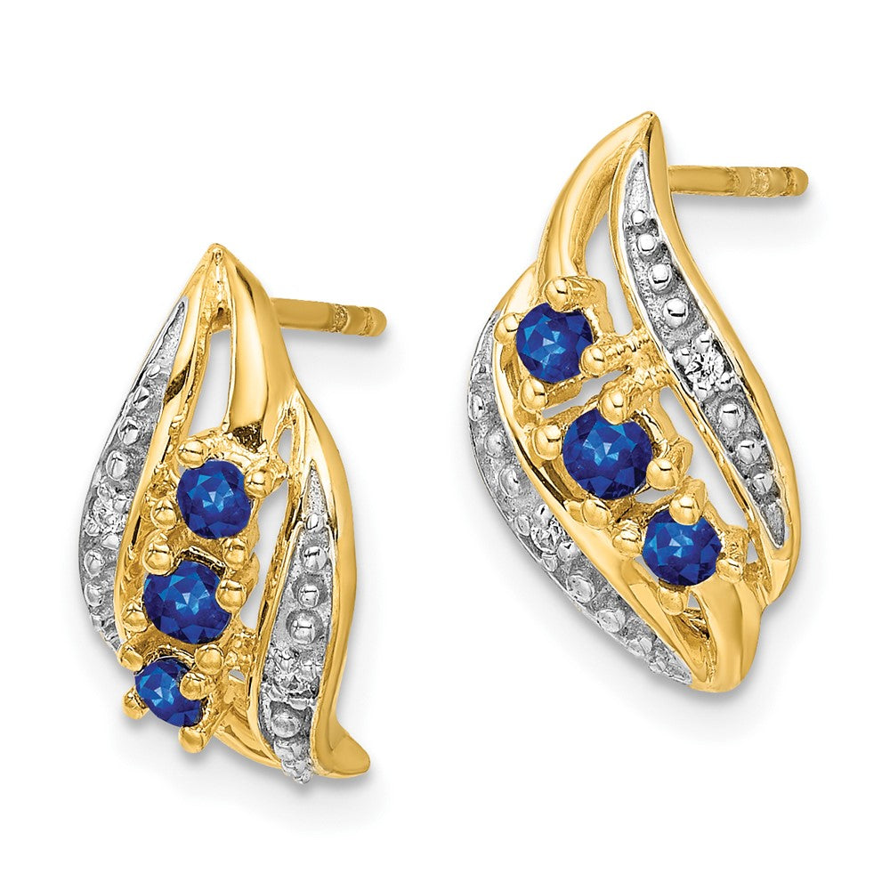 14k Yellow Gold w/ Sapphire and Real Diamond Polished Post Earrings