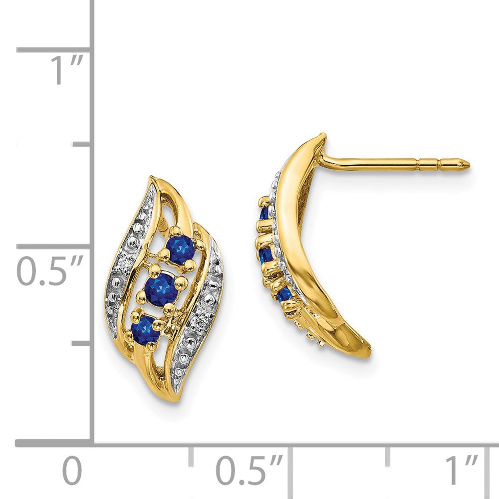 Solid 14k Yellow Gold w/ Simulated Sapphire and CZ Polished Post Earrings