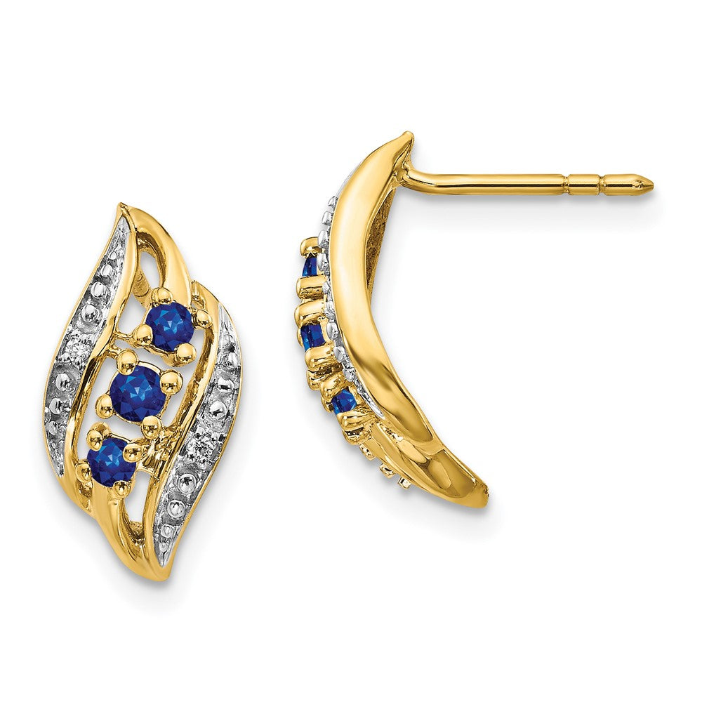 14k Yellow Gold w/ Sapphire and Real Diamond Polished Post Earrings