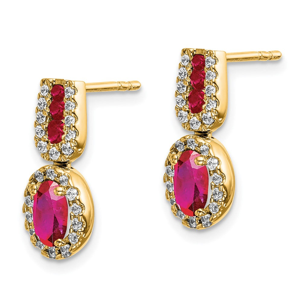 Solid 14k Yellow Gold Simulated CZ and Ruby Earrings