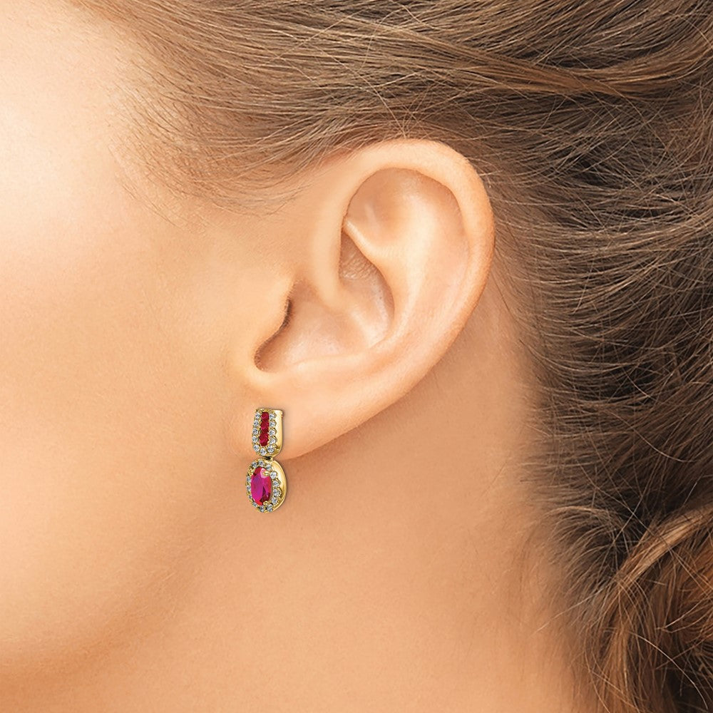 Solid 14k Yellow Gold Simulated CZ and Ruby Earrings