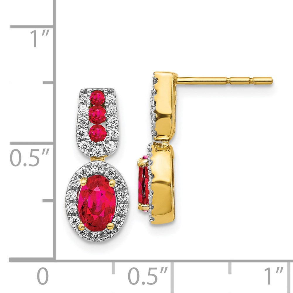 Solid 14k Yellow Gold Simulated CZ and Ruby Earrings