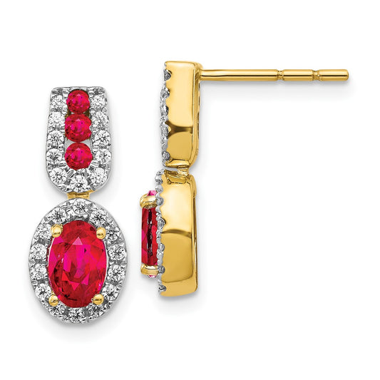 Solid 14k Yellow Gold Simulated CZ and Ruby Earrings