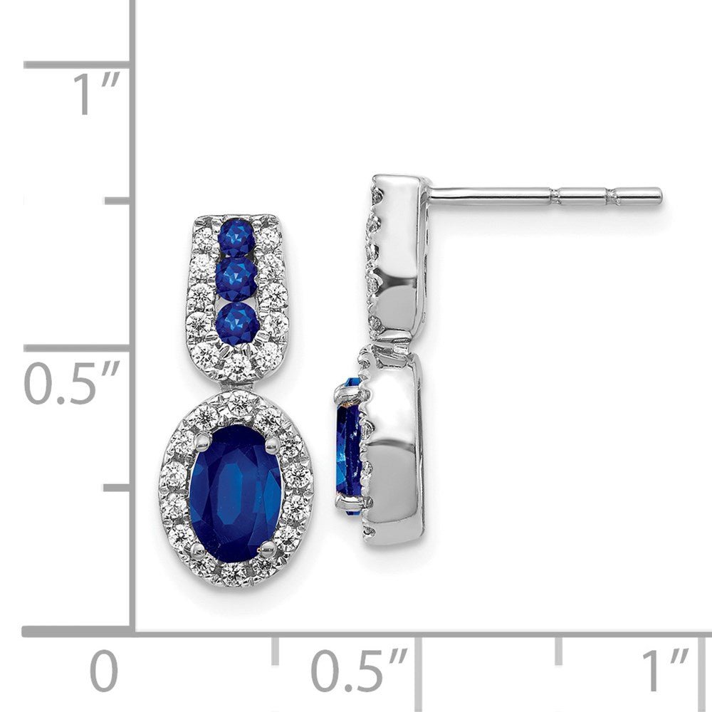 Solid 14k White Gold Simulated CZ and Sapphire Post Earrings