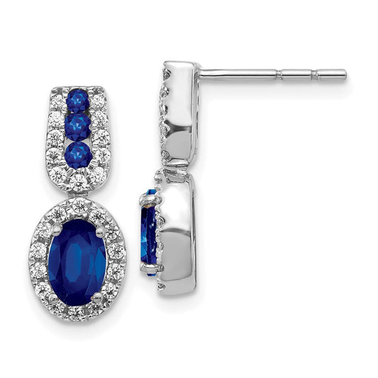 14k White Gold Real Diamond and Sapphire Post Earrings