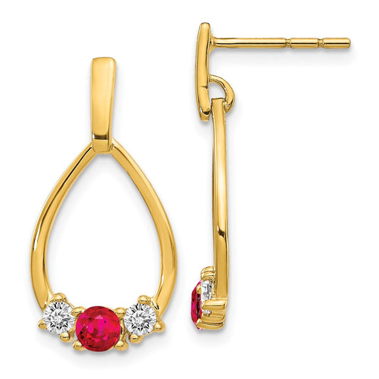 14k Yellow Gold AF. Ruby and White Sapphire Post Dangle Earrings