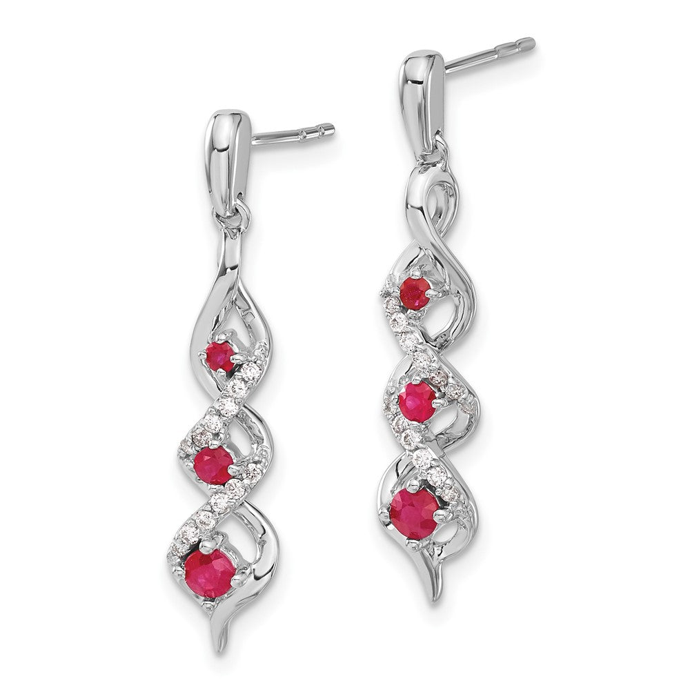 14k White Gold Real Diamond and Ruby Post Dangle Earrings