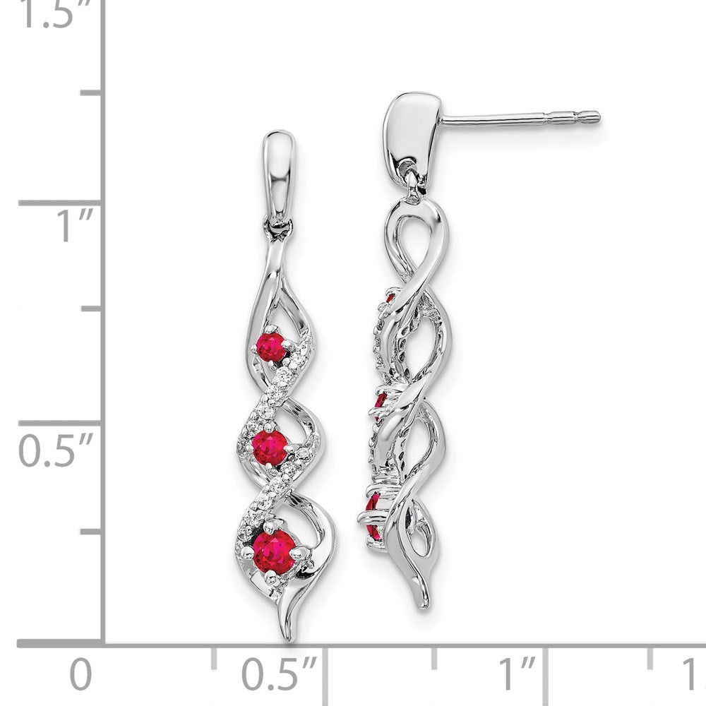 14k White Gold Real Diamond and Ruby Post Dangle Earrings