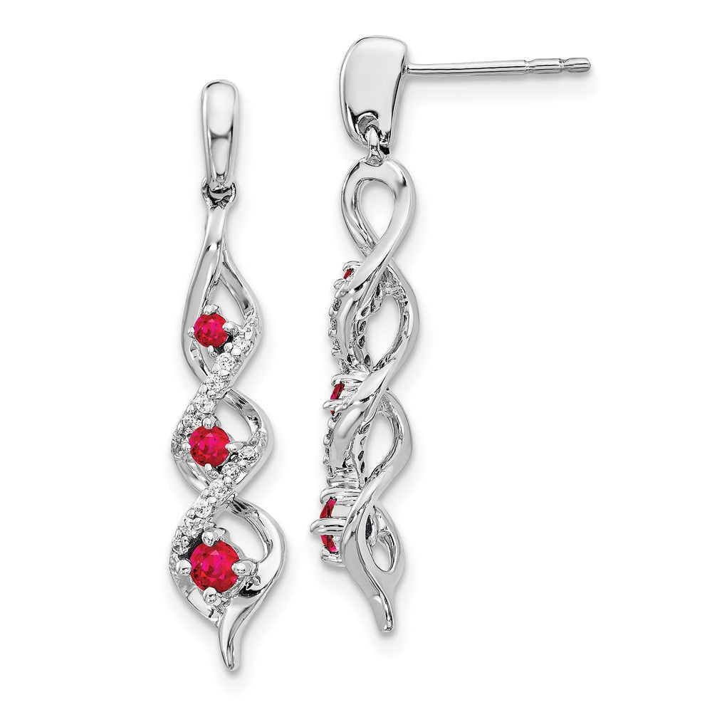 14k White Gold Real Diamond and Ruby Post Dangle Earrings