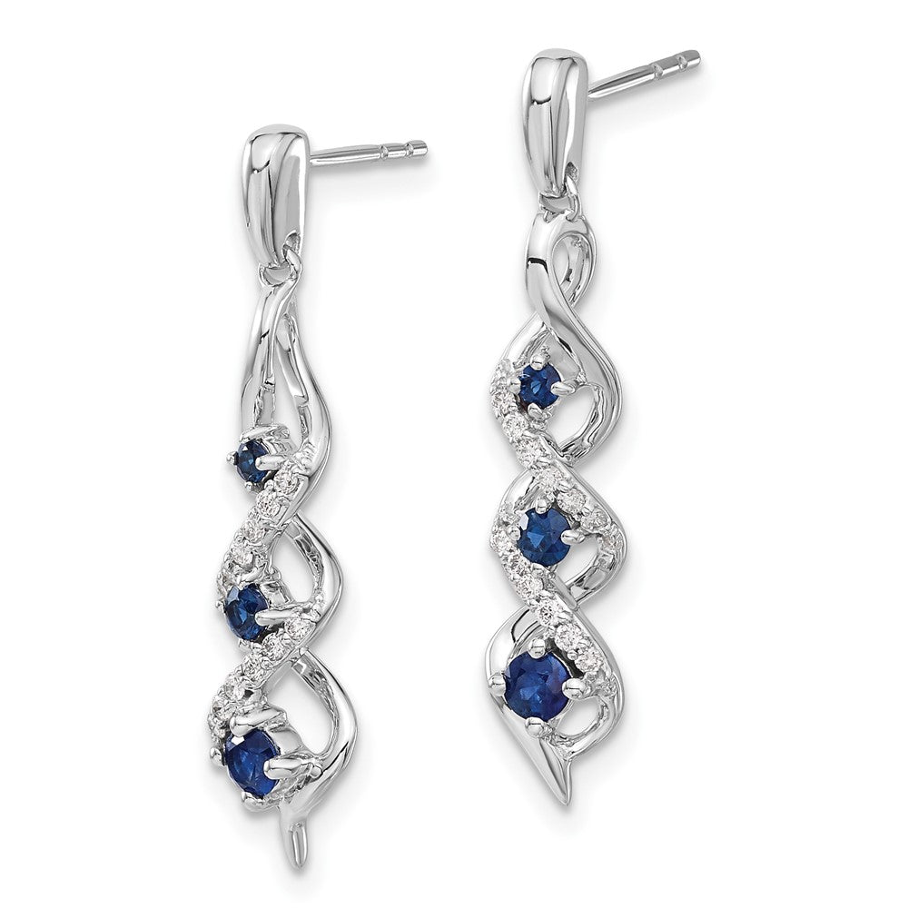 Solid 14k White Gold Simulated CZ and Blue Sapphire Post Dangle Earrings