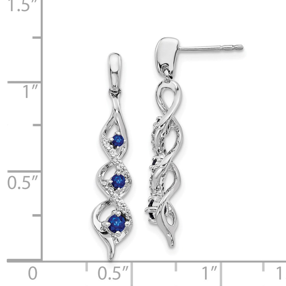 Solid 14k White Gold Simulated CZ and Blue Sapphire Post Dangle Earrings