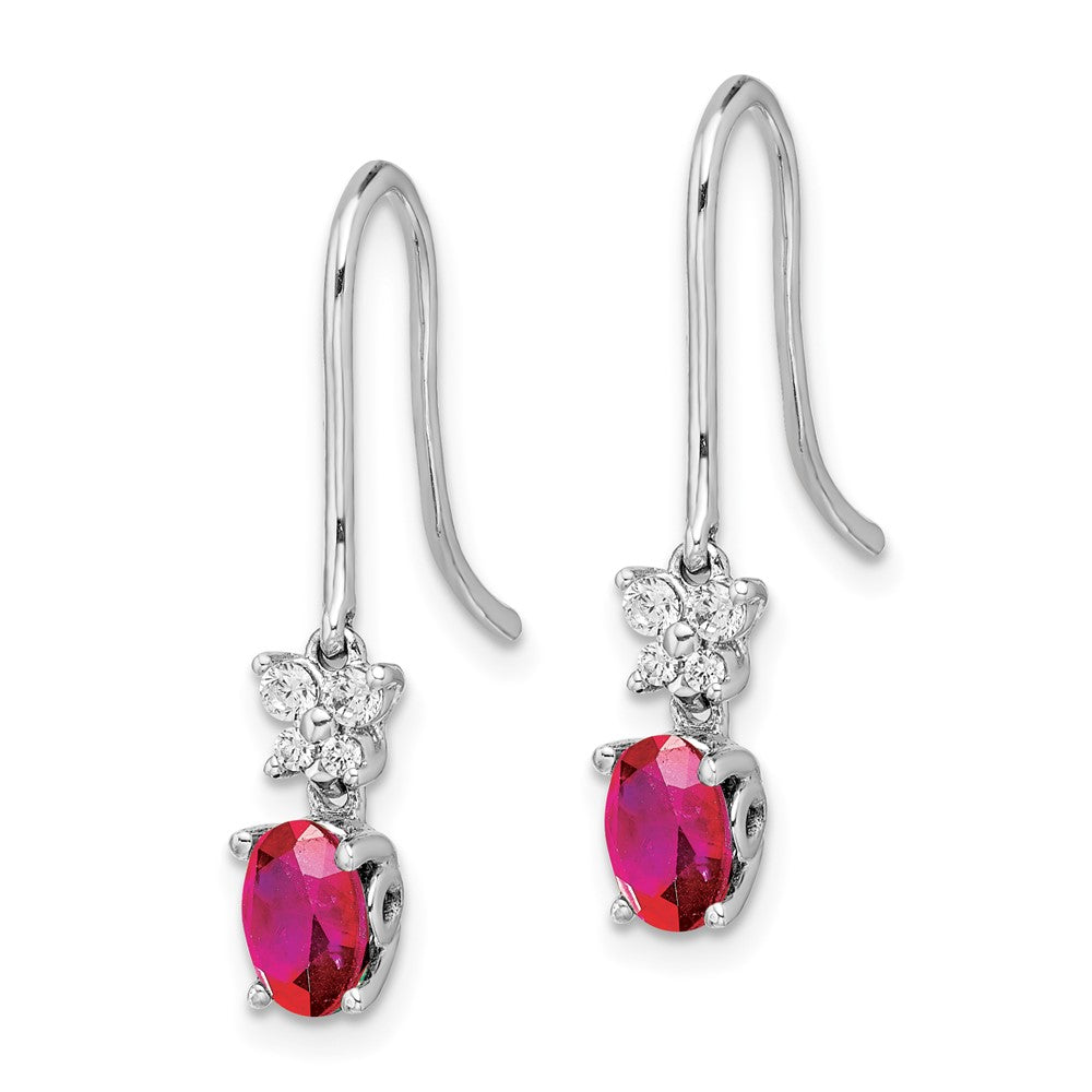 14k White Gold Real Diamond and Oval Ruby Earrings