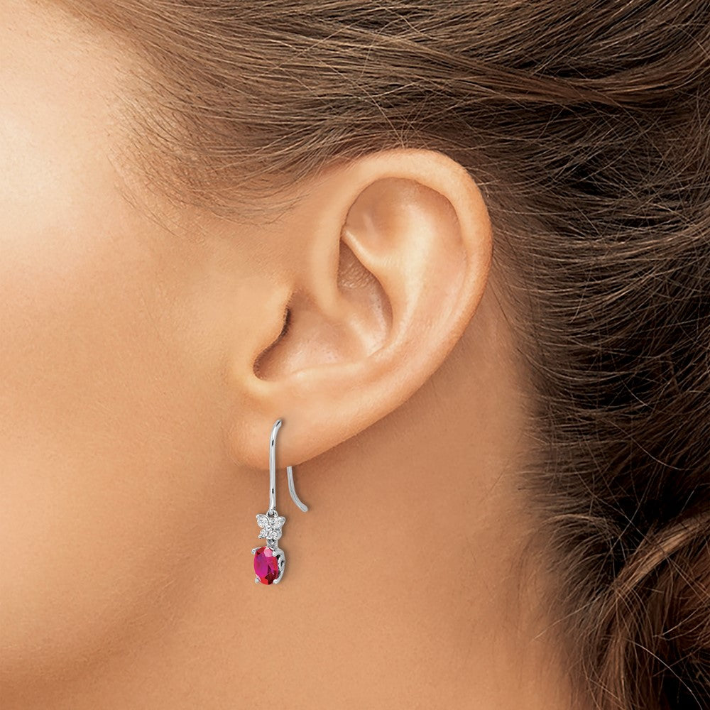 14k White Gold Real Diamond and Oval Ruby Earrings