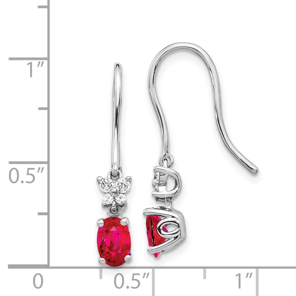 14k White Gold Real Diamond and Oval Ruby Earrings