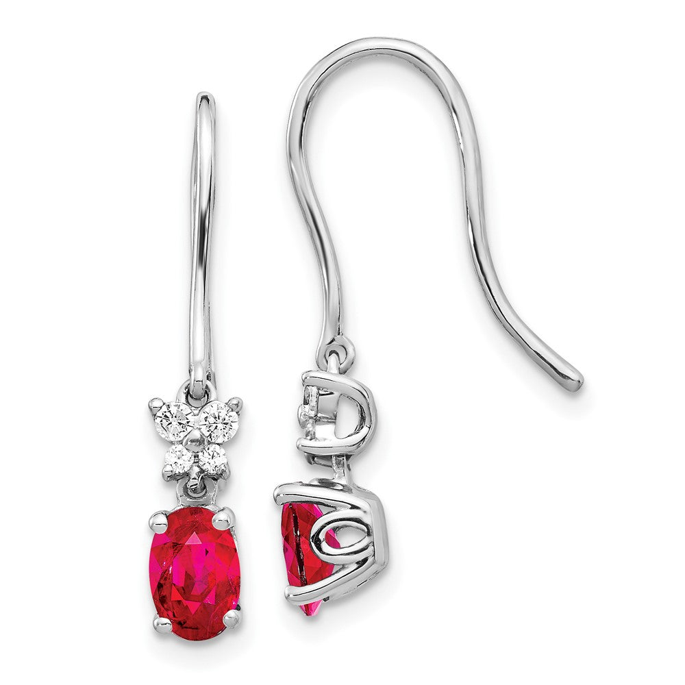 14k White Gold Real Diamond and Oval Ruby Earrings