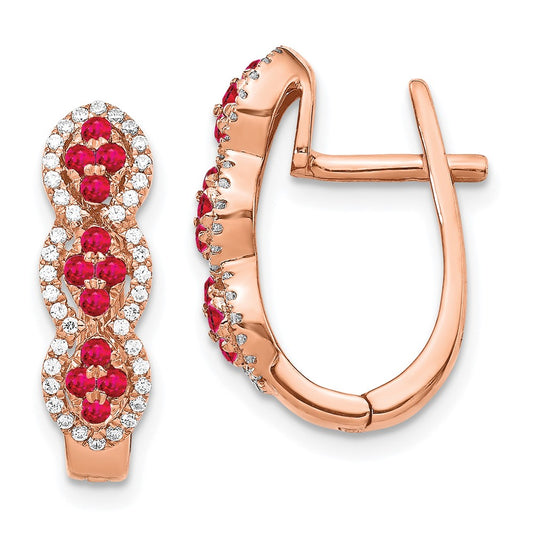 14k Rose Gold Real Diamond and Ruby Hinged Earrings