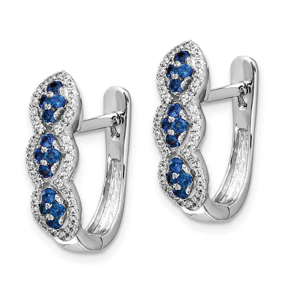 Solid 14k White Gold Simulated CZ and Blue Sapphire Hinged Earrings