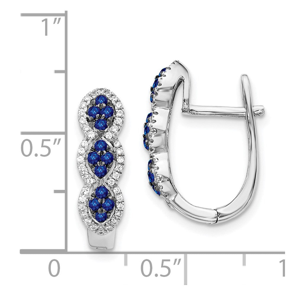 Solid 14k White Gold Simulated CZ and Blue Sapphire Hinged Earrings