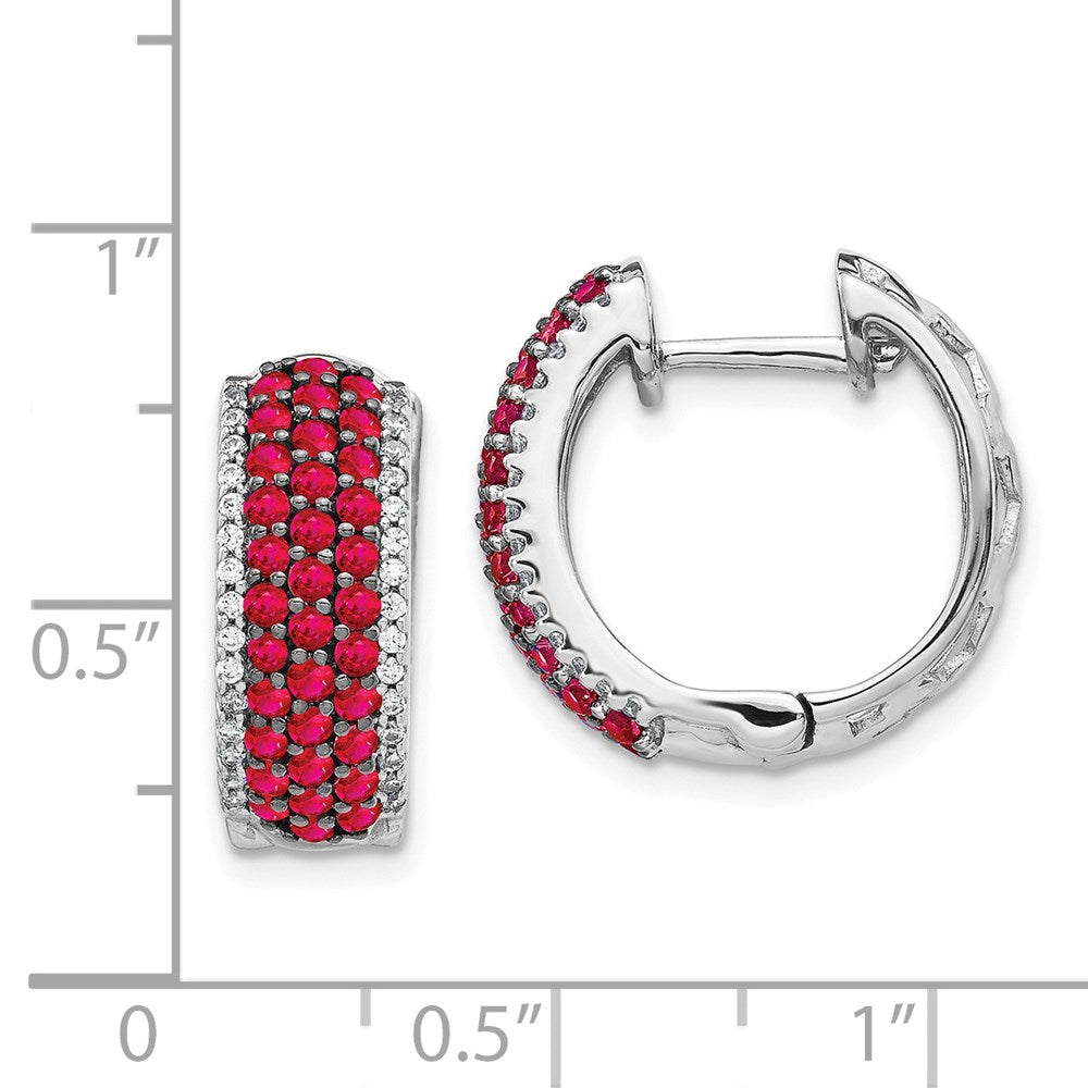 14k White Gold Real Diamond and Ruby Hinged Hoop Earrings