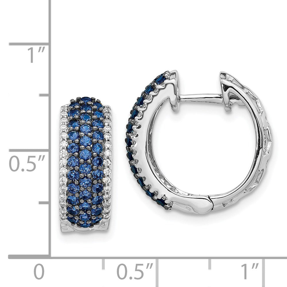 Solid 14k White Gold Simulated CZ and Sapphire Hinged Hoop Earrings