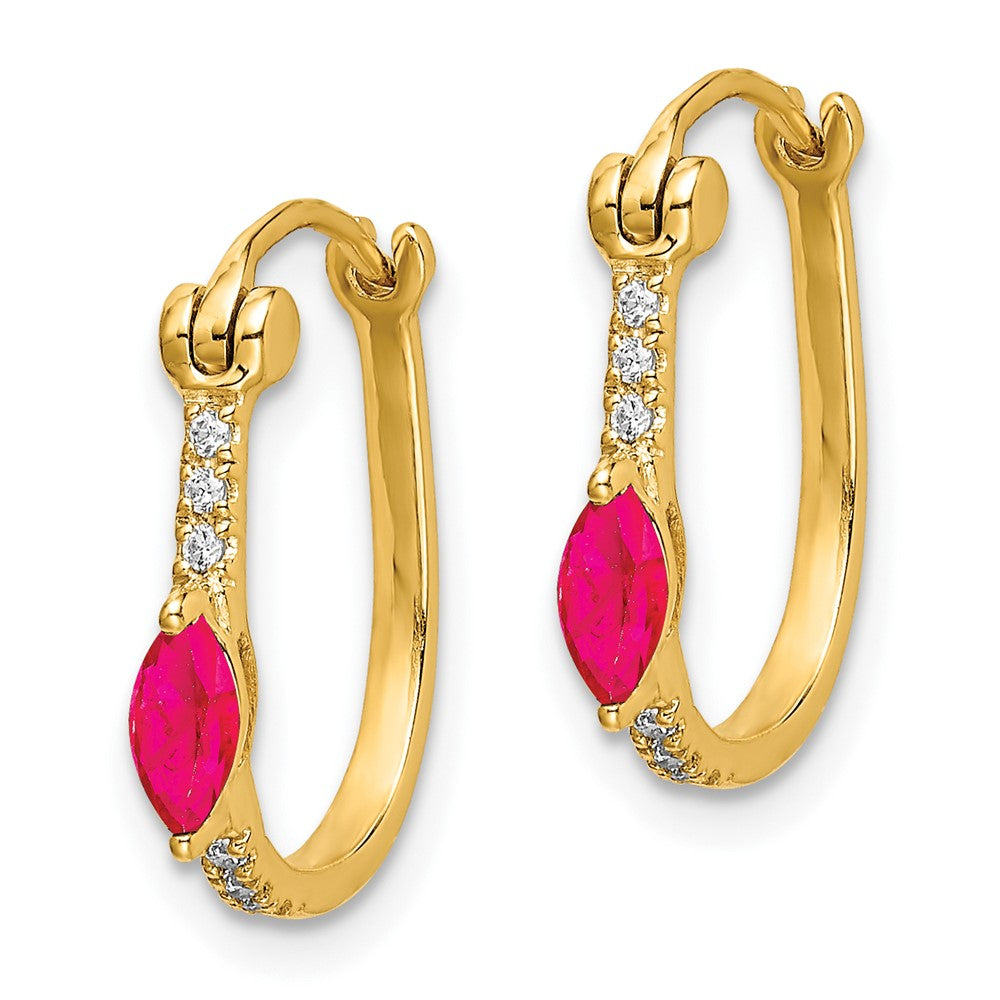 14k Yellow Gold 1/20ct Real Diamond and Ruby Hinged Hoop Earrings