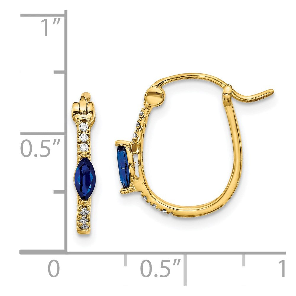 14k Yellow Gold 1/20ct Real Diamond and Sapphire Hinged Hoop Earrings