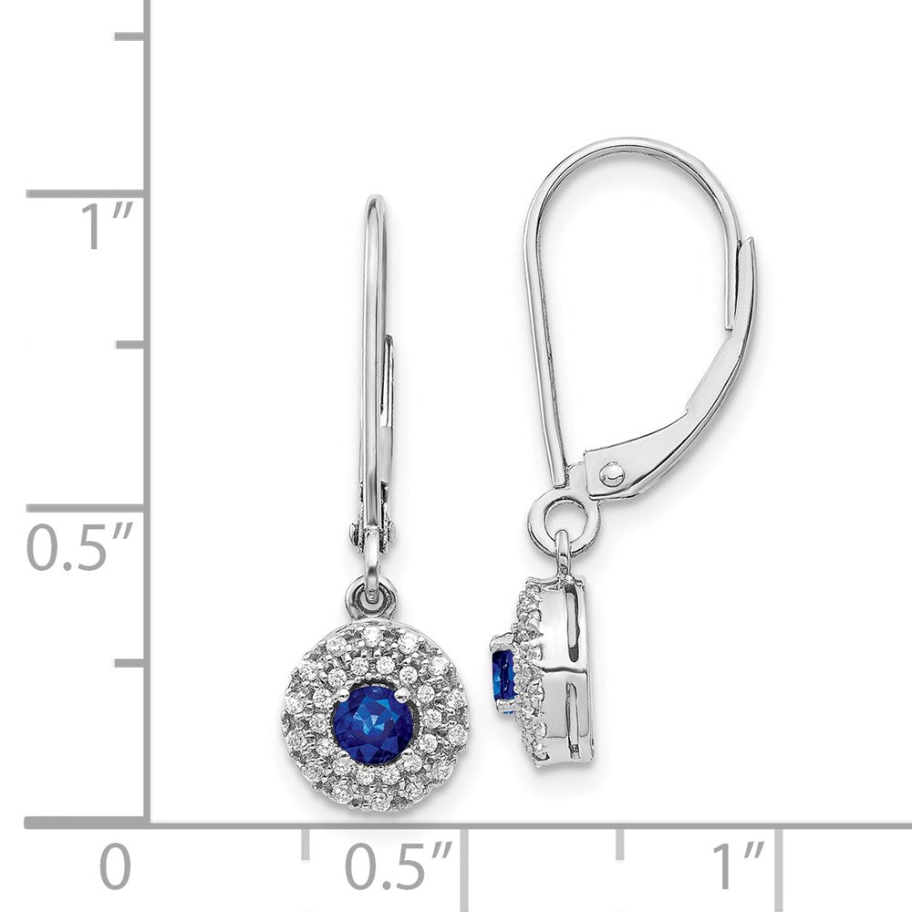 Solid 14k White Gold Simulated CZ Halo Sapphire LeverbacK Dangle Earrings