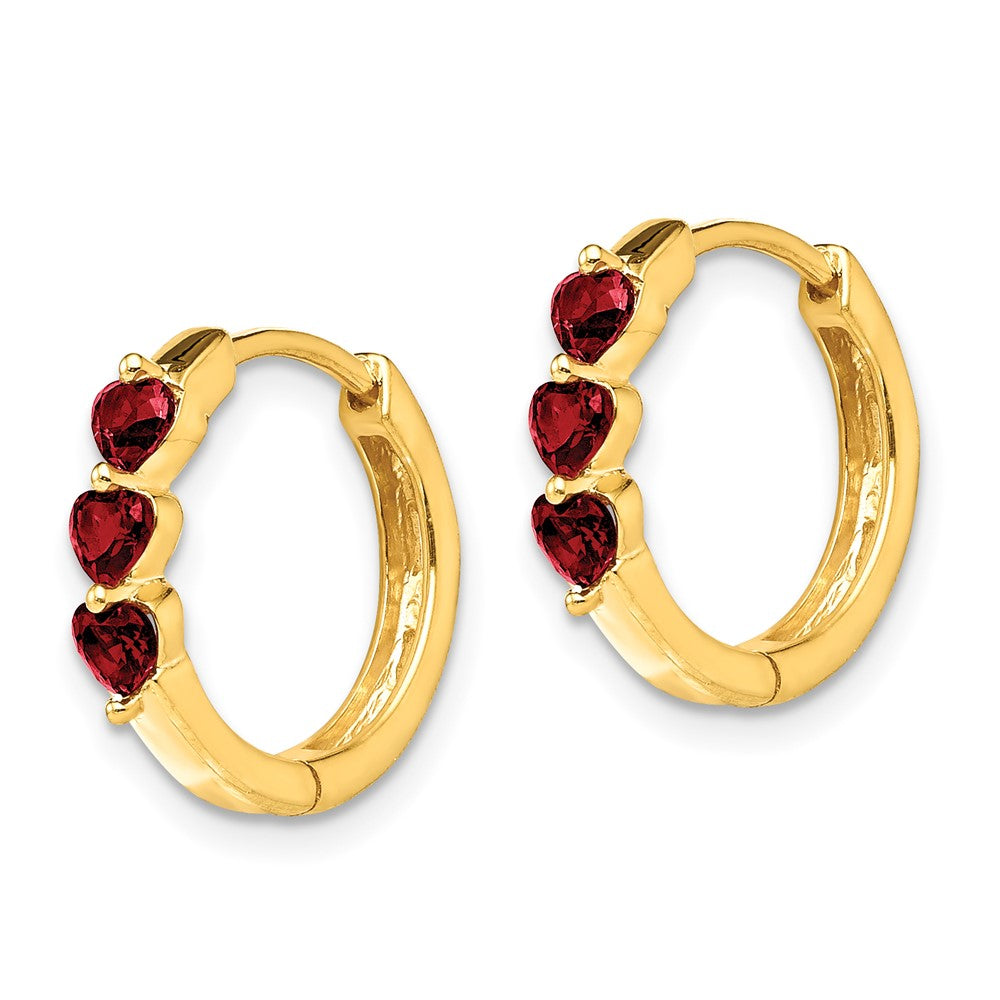 Solid 14k Yellow Gold Created Simulated Ruby Polished Hinged Hoop Earrings