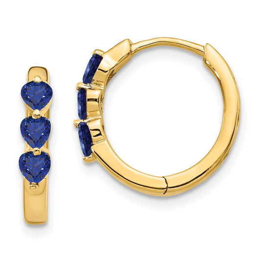 14k Yellow Gold Created Sapphire Polished Hinged Hoop Earrings