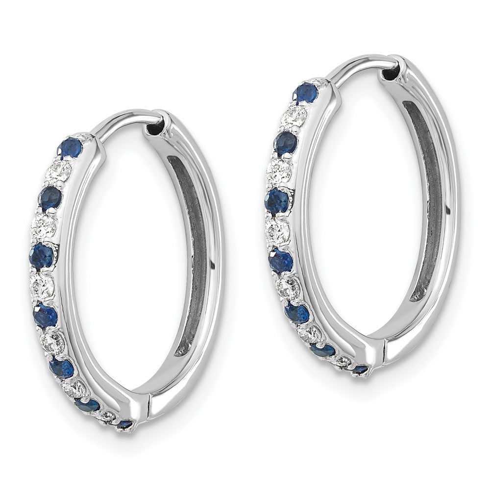 14k White Gold Real Diamond and Sapphire Hinged Hoop Earrings