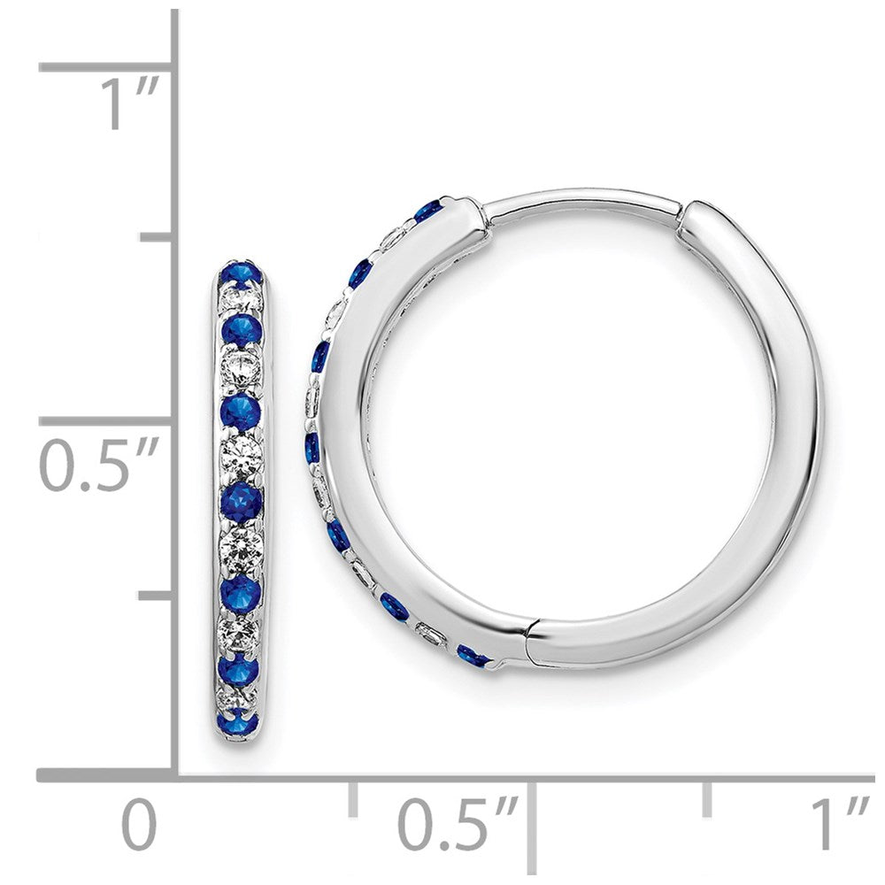 14k White Gold Real Diamond and Sapphire Hinged Hoop Earrings