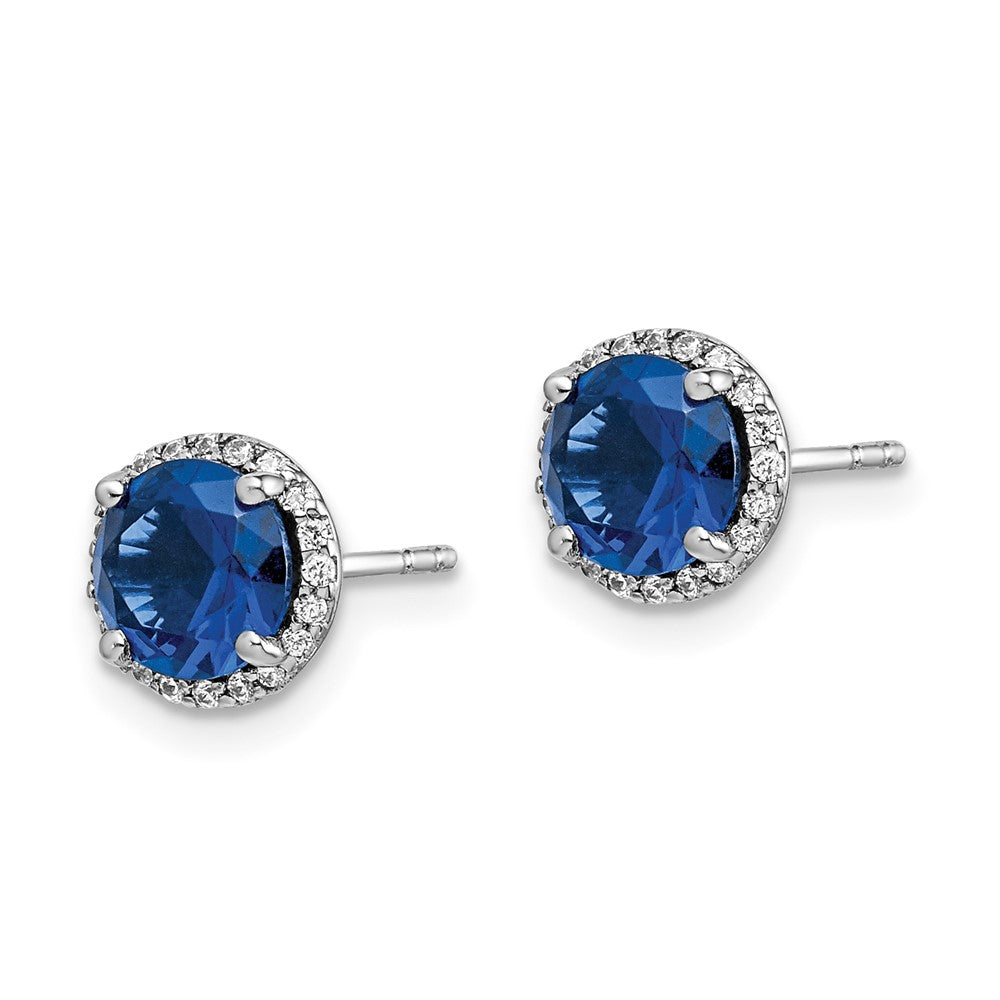 Solid 14k White Gold Simulated CZ and Sapphire Post Earrings