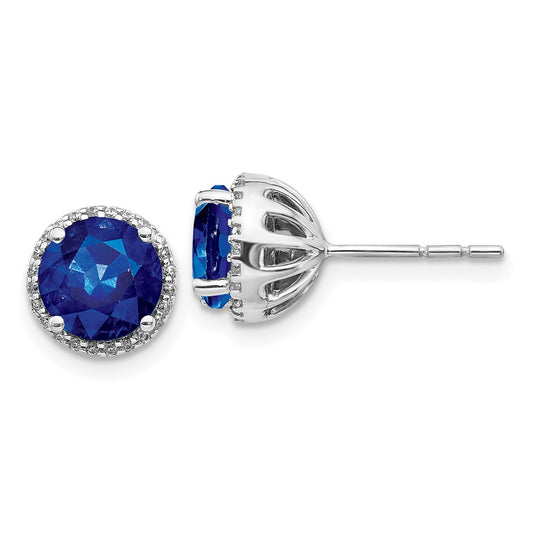 14k White Gold Real Diamond and Sapphire Post Earrings